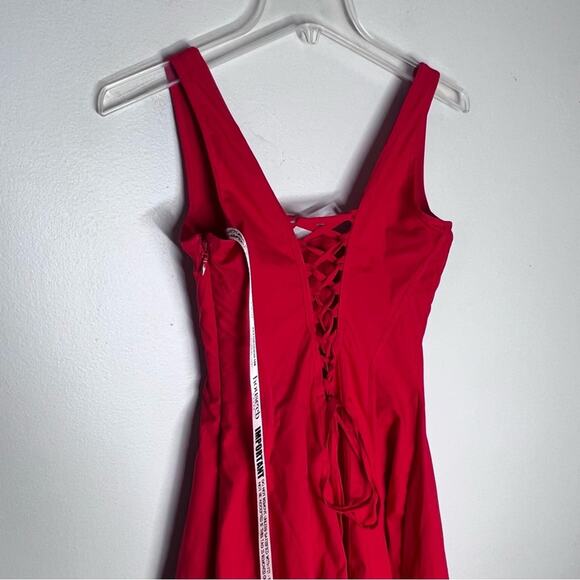 New House of CB Mariabella Dress Red Corset Midi Cotton Dress Lace Up Back Sz S - Picture 7 of 9